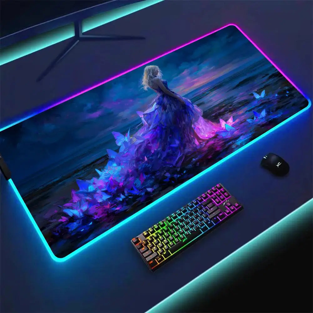 RGB Mouse pad Girl in the purple rose dress LED glow gaming mat rubber anti-slip Desk Mat pc accessories Gaming keypad mousepad