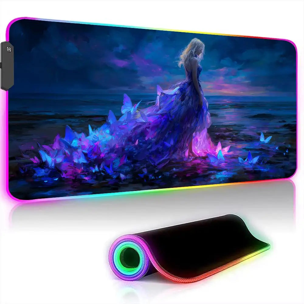 RGB Mouse pad Girl in the purple rose dress LED glow gaming mat rubber anti-slip Desk Mat pc accessories Gaming keypad mousepad